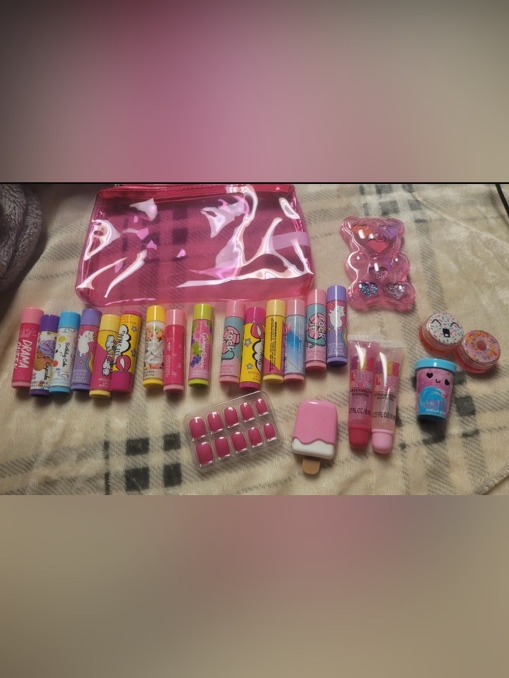 Girls Lip Balm lip stick and Makeup Set - Pink multiple item lot
